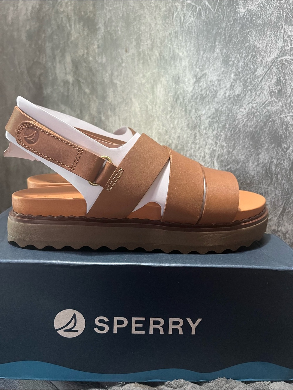 Sperry Women's Brown Leather Slingback Platform Sandals new
